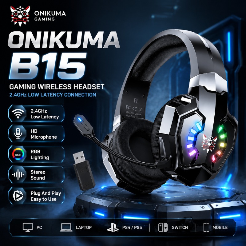 Gaming Console Apple - ONIKUMA B15 Gaming Headset Wireless 2.4GHz